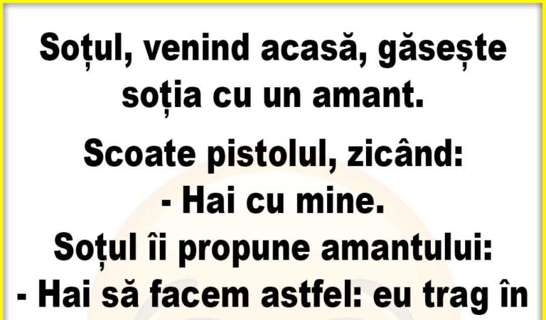 Soțul, venind acasă, găsește          soția cu un amant