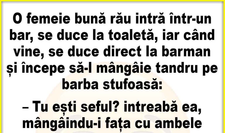 Banc: O femeie bună rău intră într-un bar..