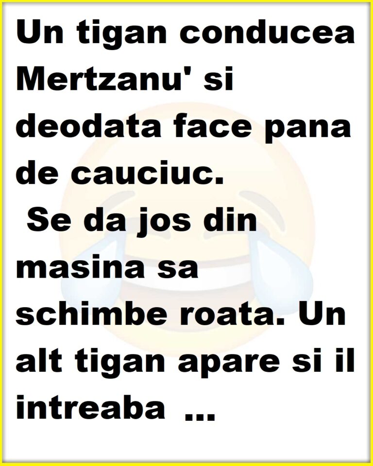 Un tigan conducea Mertzanu’ si deodata face pana de cauciuc.