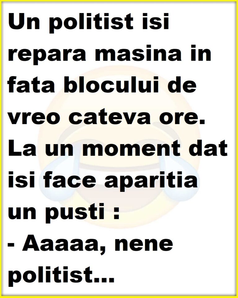 Un politist isi repara masina in fata blocului de vreo cateva ore.